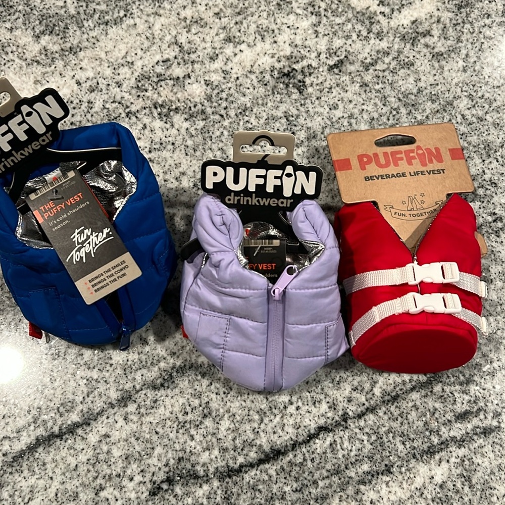 Puffin Drinkwear Beverage Cooler Lot of 3 NWT Puffy Vest LifeVest